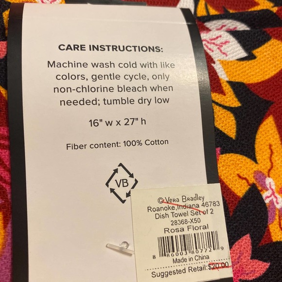 Vera Bradley Dish Towels Rosa floral set/2 - Picture 3 of 3